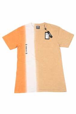 CSG Men's Short Sleeve Dip Dye Gradient T-Shirt in Orange, White, and Tan